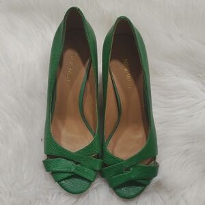 Nine West Emerald Green Peep Toe Wedge  Heels